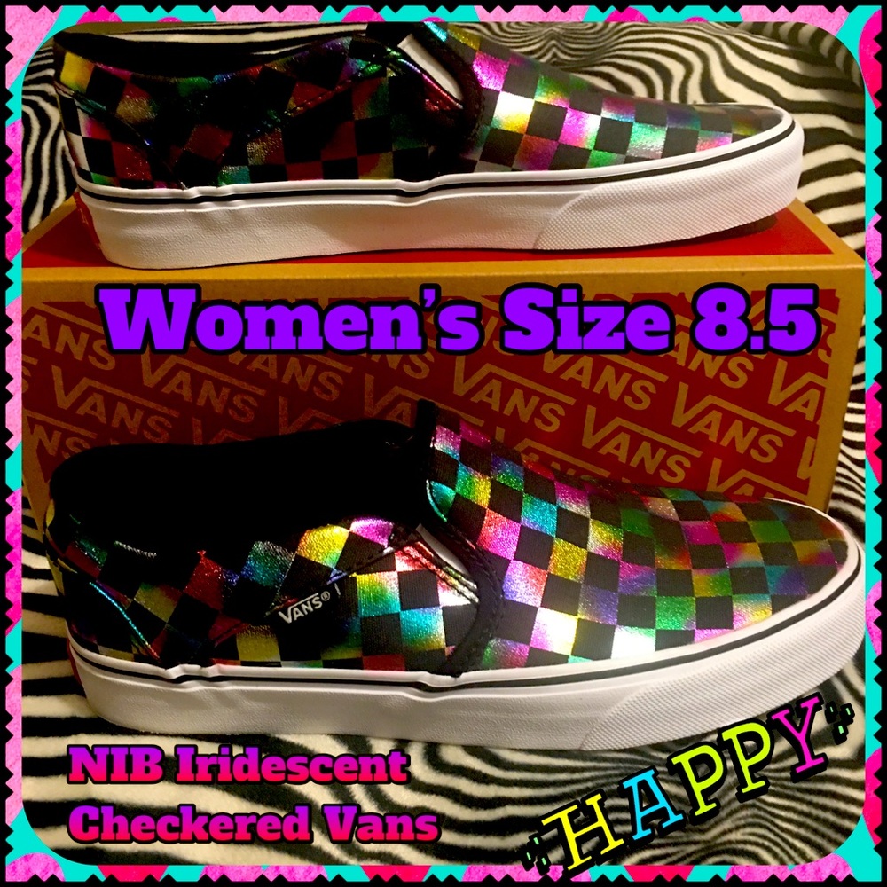 🌈Rainbow Checkered Iridescent Slides ♦️Vans